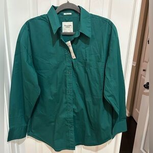 Abercrombie & Fitch Forest Green Button Down Oversized Shirt Small NWT